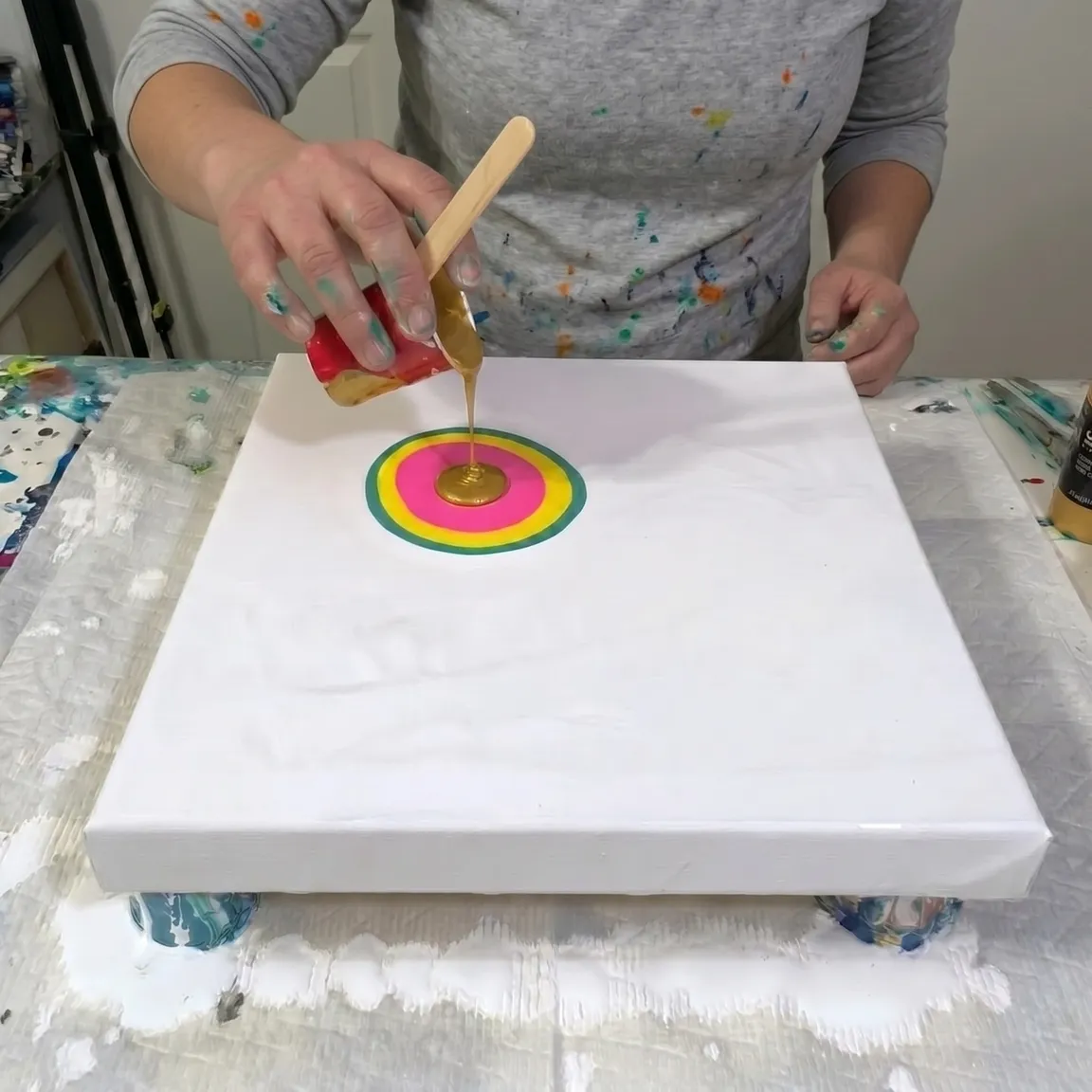 Module 2: acrylic paint being mixed and poured in the correct sequence